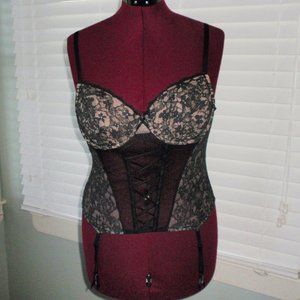 Victoria Secret Black Tan Lace Corset Top Sz XL